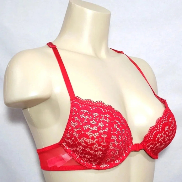 32A Xhilaration Front Close Lace T-Back Push-Up Plunge Bra UW Cupid Red NWT - Picture 4 of 7
